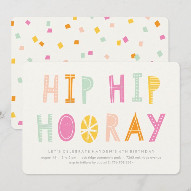 Invitación de cumpleaños de Hip Hip Hooray - Naran (Anverso / Reverso)