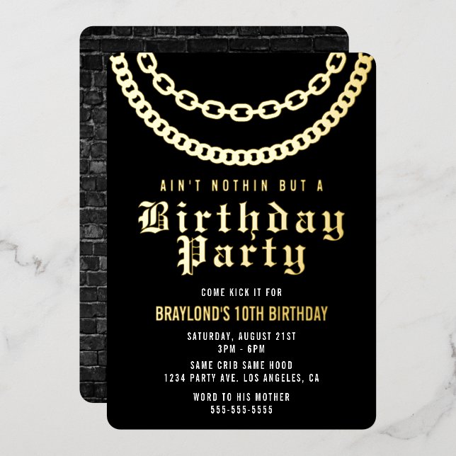 Invitación de cumpleaños de Hip Hop con verdadero  (Anverso/Reverso)
