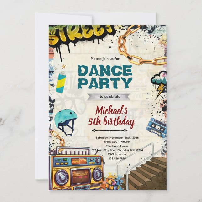 Invitación de cumpleaños de Hiphop (Anverso)