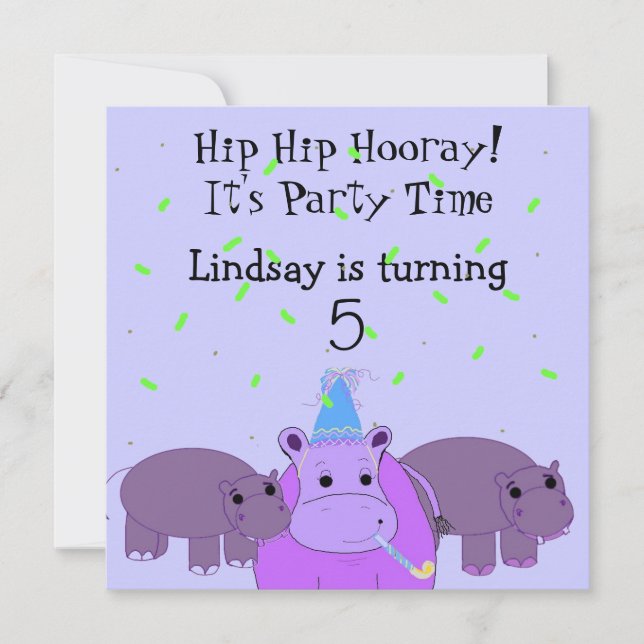 Invitación de cumpleaños de hipopótamo (Anverso)