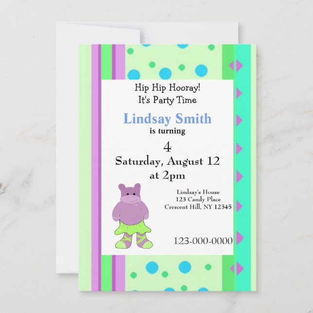 Invitación de cumpleaños de hipopótamo bailarina c (Anverso)