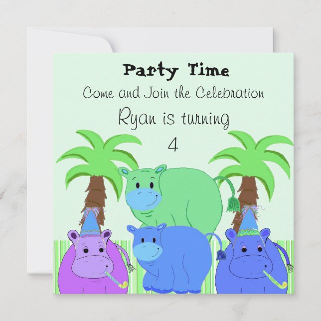 Invitación de cumpleaños de hipopótamo de la selva (Anverso)