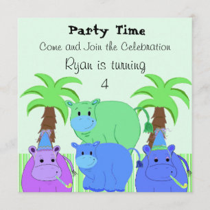 Invitación de cumpleaños de hipopótamo de la selva