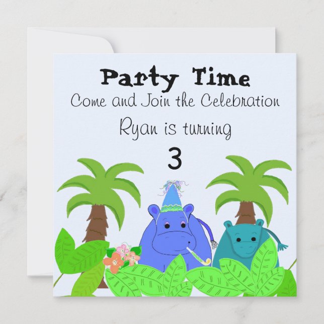 Invitación de cumpleaños de hipopótamo de la selva (Anverso)