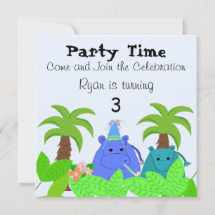 Invitación de cumpleaños de hipopótamo de la selva