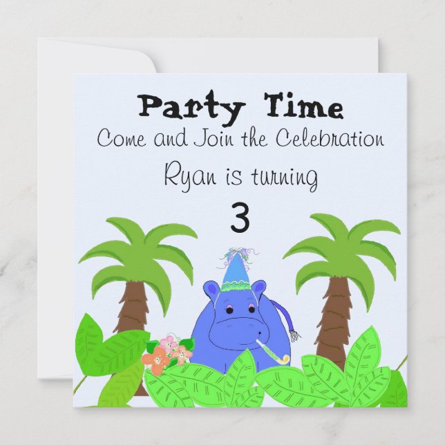 Invitación de cumpleaños de hipopótamo de la selva (Anverso)