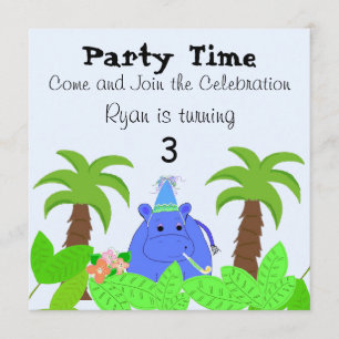 Invitación de cumpleaños de hipopótamo de la selva