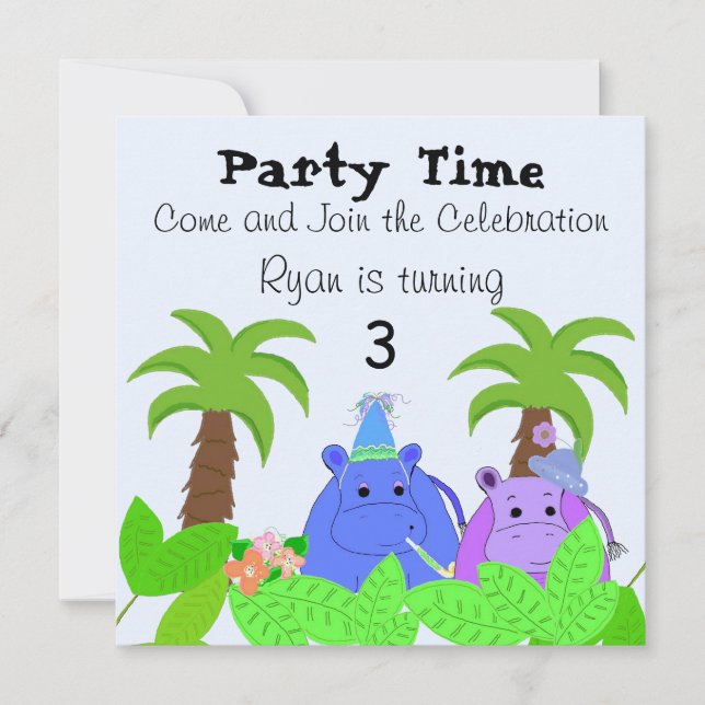 Invitación de cumpleaños de hipopótamo de la selva (Anverso)