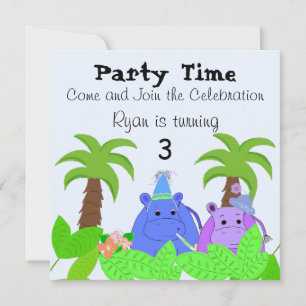 Invitación de cumpleaños de hipopótamo de la selva