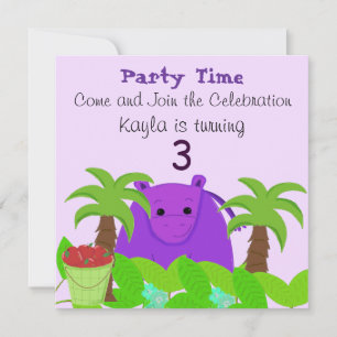 Invitación de cumpleaños de hipopótamo púrpura