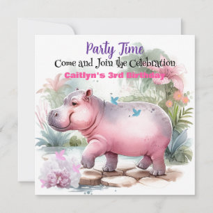 Invitación de cumpleaños de hipopótamo y mariposa