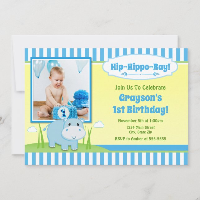 Invitación de cumpleaños de Hippo, Hippo Azul (Anverso)