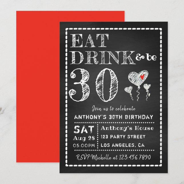 Invitación de cumpleaños de hito en pizarra para c (Anverso / Reverso)