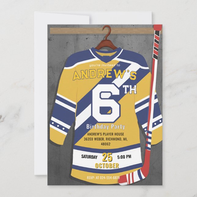Invitación de cumpleaños de hockey en oro personal (Anverso)