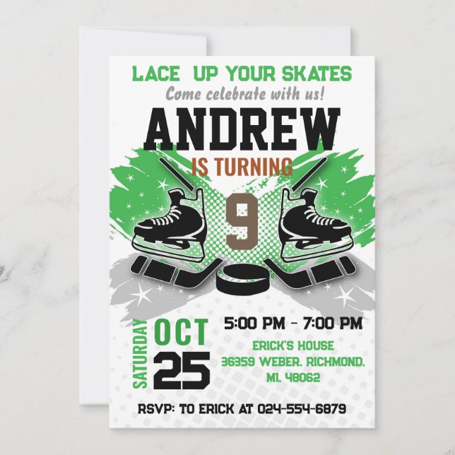 Invitación de cumpleaños de hockey personal (Anverso)
