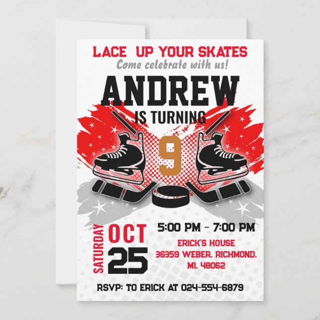 Invitación de cumpleaños de hockey personal (Anverso)