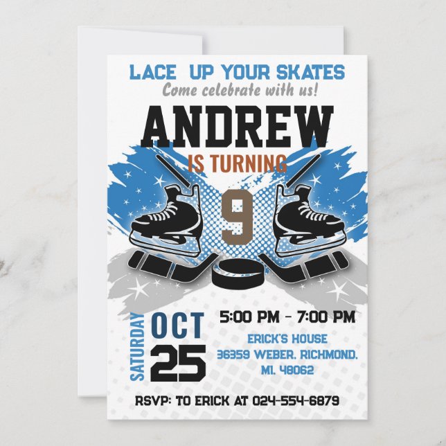 Invitación de cumpleaños de hockey personal (Anverso)