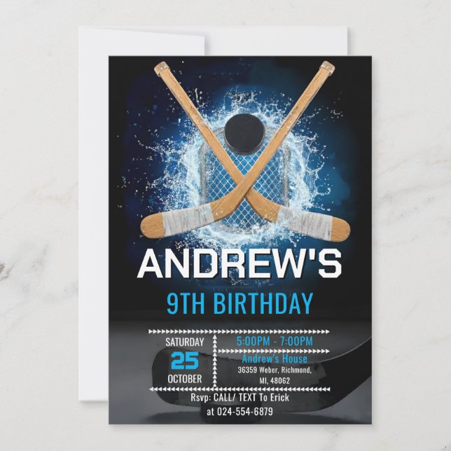 Invitación de cumpleaños de hockey simple personal (Anverso)