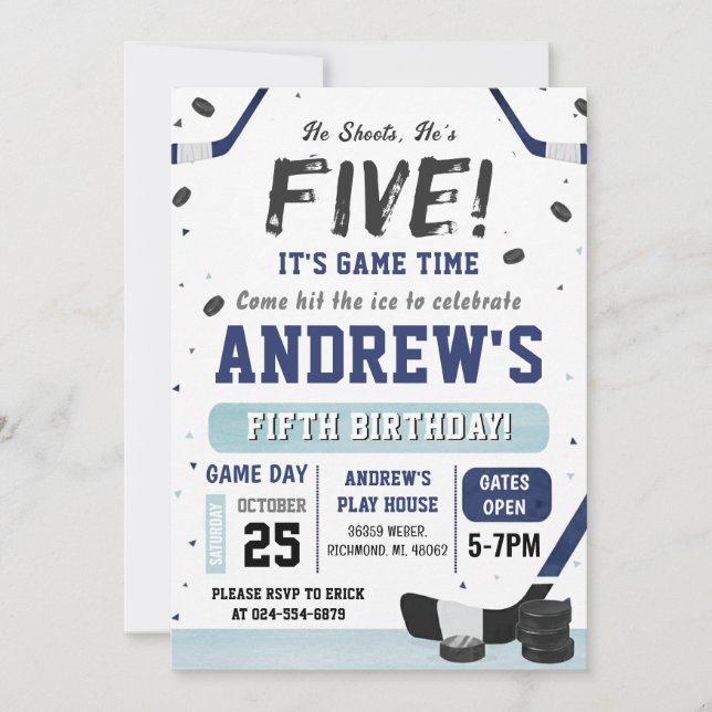 Invitación de cumpleaños de hockey sobre hielo per (Anverso)