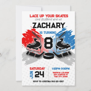 Invitación de cumpleaños de hockey sobre temas RED