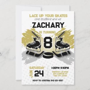 Invitación de cumpleaños de hockey Tema de GOLD