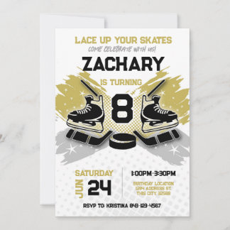 Invitación de cumpleaños de hockey Tema de GOLD