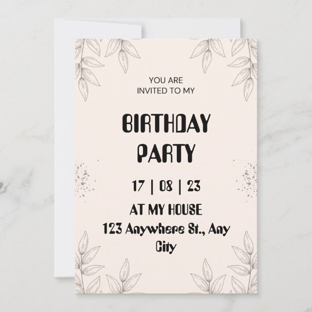 Invitación de cumpleaños de hoja marrón suave (Anverso)