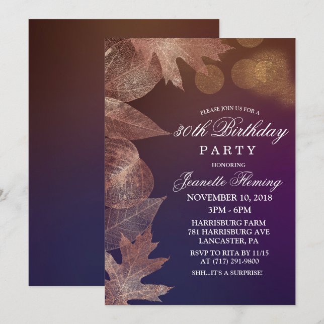 Invitación de cumpleaños de hojas de otoño para cu (Anverso / Reverso)