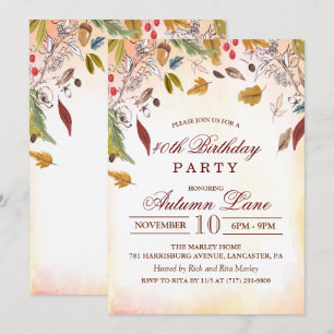 Invitación de cumpleaños de hojas de otoño rústica