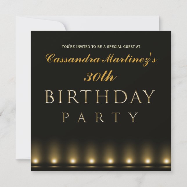 Invitación de cumpleaños de Hollywood Luces Black  (Anverso)