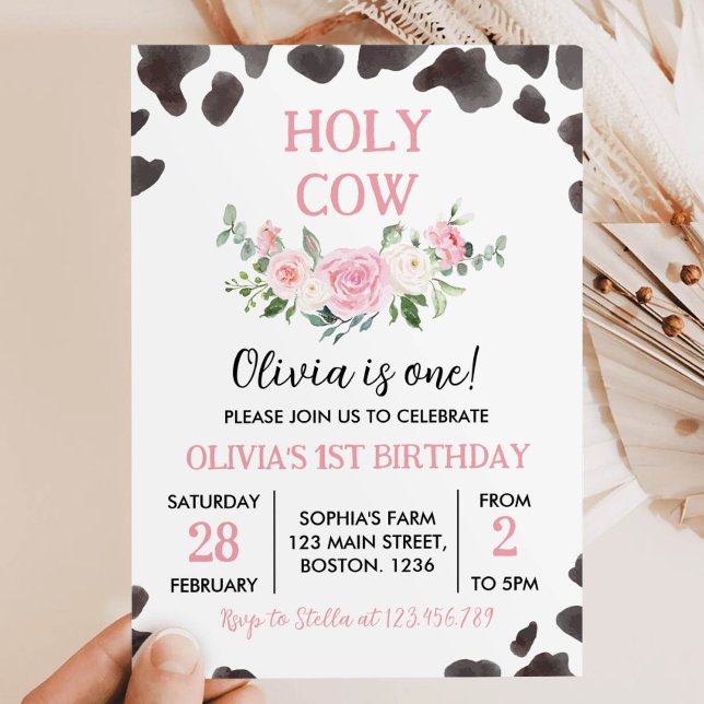 Invitación de cumpleaños de Holy Cow Girl Floral (Subido por el creador)