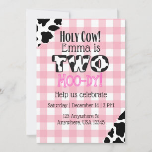 Invitación de cumpleaños de Holy Cow Two Moo-dy