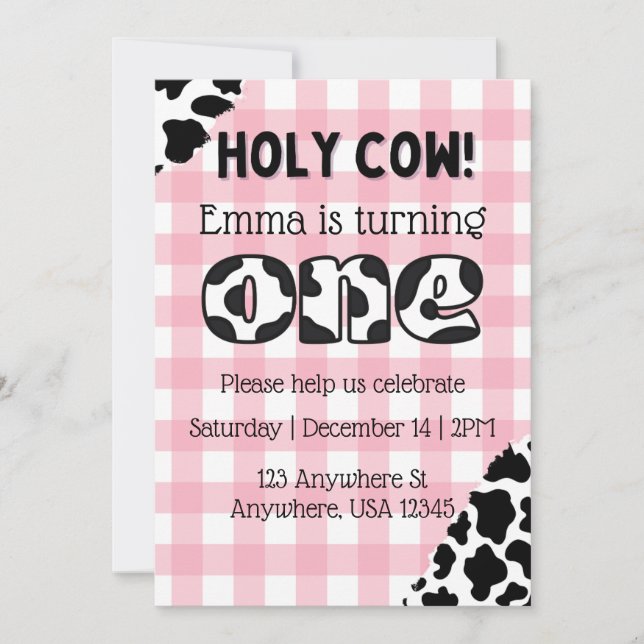 Invitación de cumpleaños de Holy Cow Two Moo-dy (Anverso)