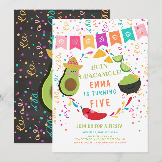 Invitación de cumpleaños de Holy Guacamole Fiesta (Anverso / Reverso)