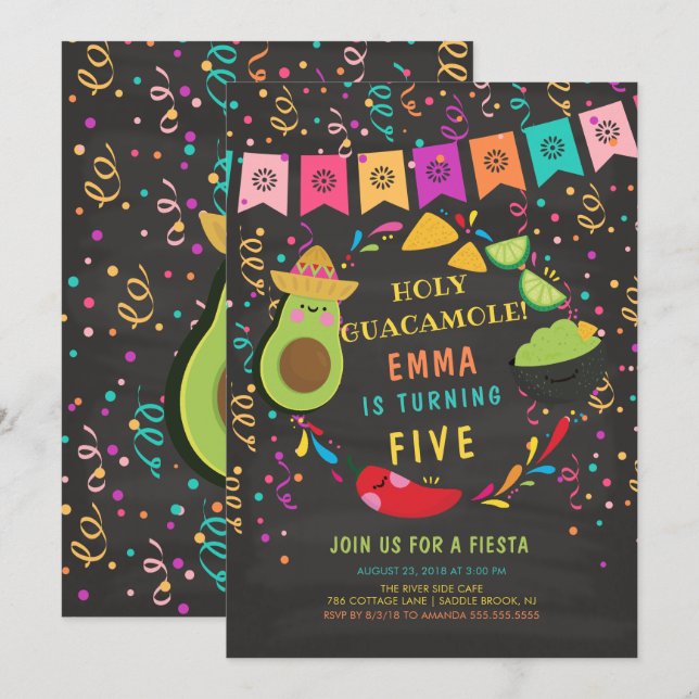Invitación de cumpleaños de Holy Guacamole Fiesta (Anverso / Reverso)