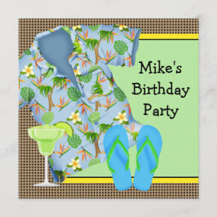Invitación de cumpleaños de hombre en la playa con