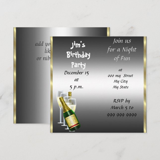 Invitación de cumpleaños de hombre en plata (Anverso / Reverso)