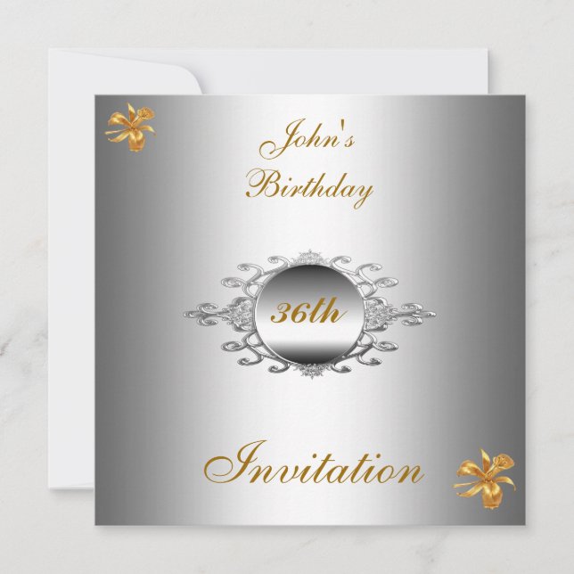 Invitación de cumpleaños de hombre Plata (Anverso)