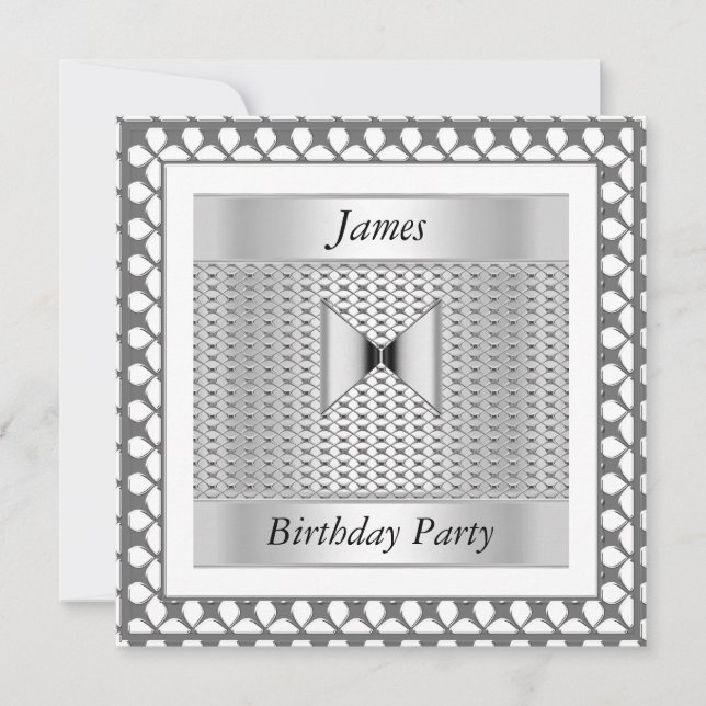 Invitación de cumpleaños de hombre plateada (Anverso)