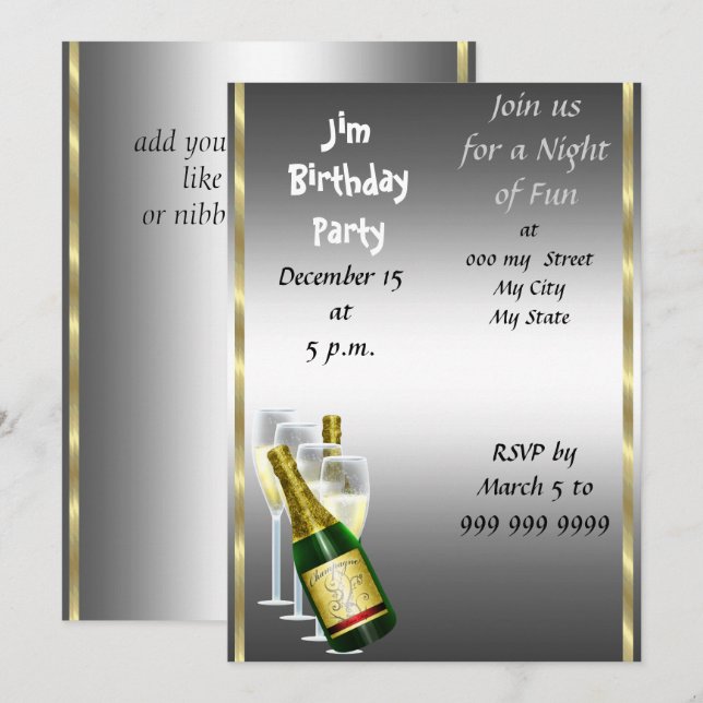 Invitación de cumpleaños de hombre plateado (Anverso / Reverso)