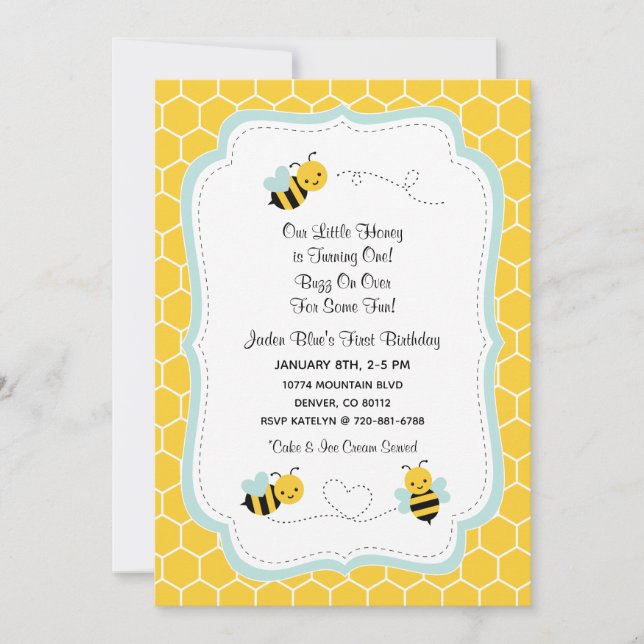 Invitación de cumpleaños de Honey Bee (Anverso)