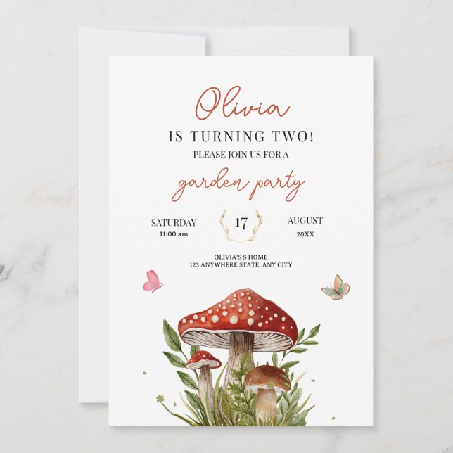 Invitación de cumpleaños de hongo de flor silvestr (Anverso)