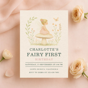 Invitación de cumpleaños de hongo Fairy First 1st