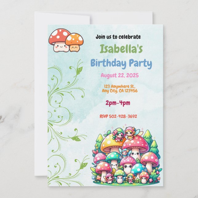 Invitación de cumpleaños de hongos de hadas encant (Anverso)