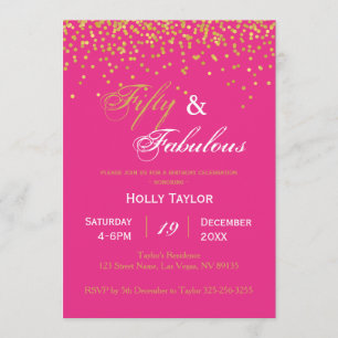 Invitación de cumpleaños de Hot Pink y Black 50