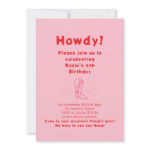 Invitación de cumpleaños de Howdy Cowgirl