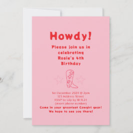 Invitación de cumpleaños de Howdy Cowgirl