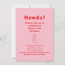 Invitación de cumpleaños de Howdy Cowgirl