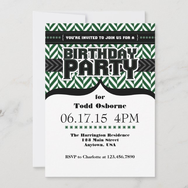 Invitación de cumpleaños de hueso negro blanco osc (Anverso)