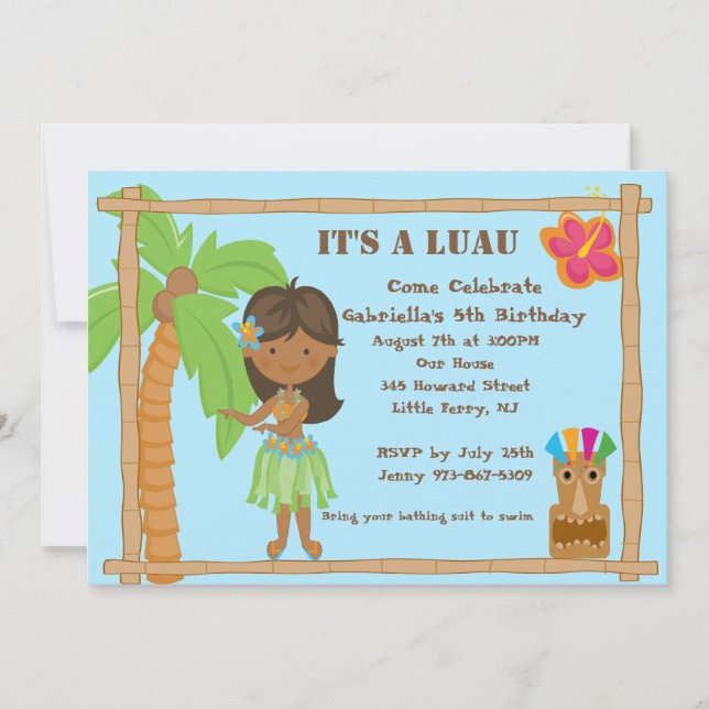 Invitación de cumpleaños de Hula Chica Luau (Anverso)